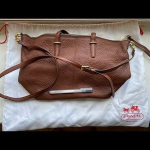 Coach brown soft leather satchel with strap. gold finish. Zip enclosure. New